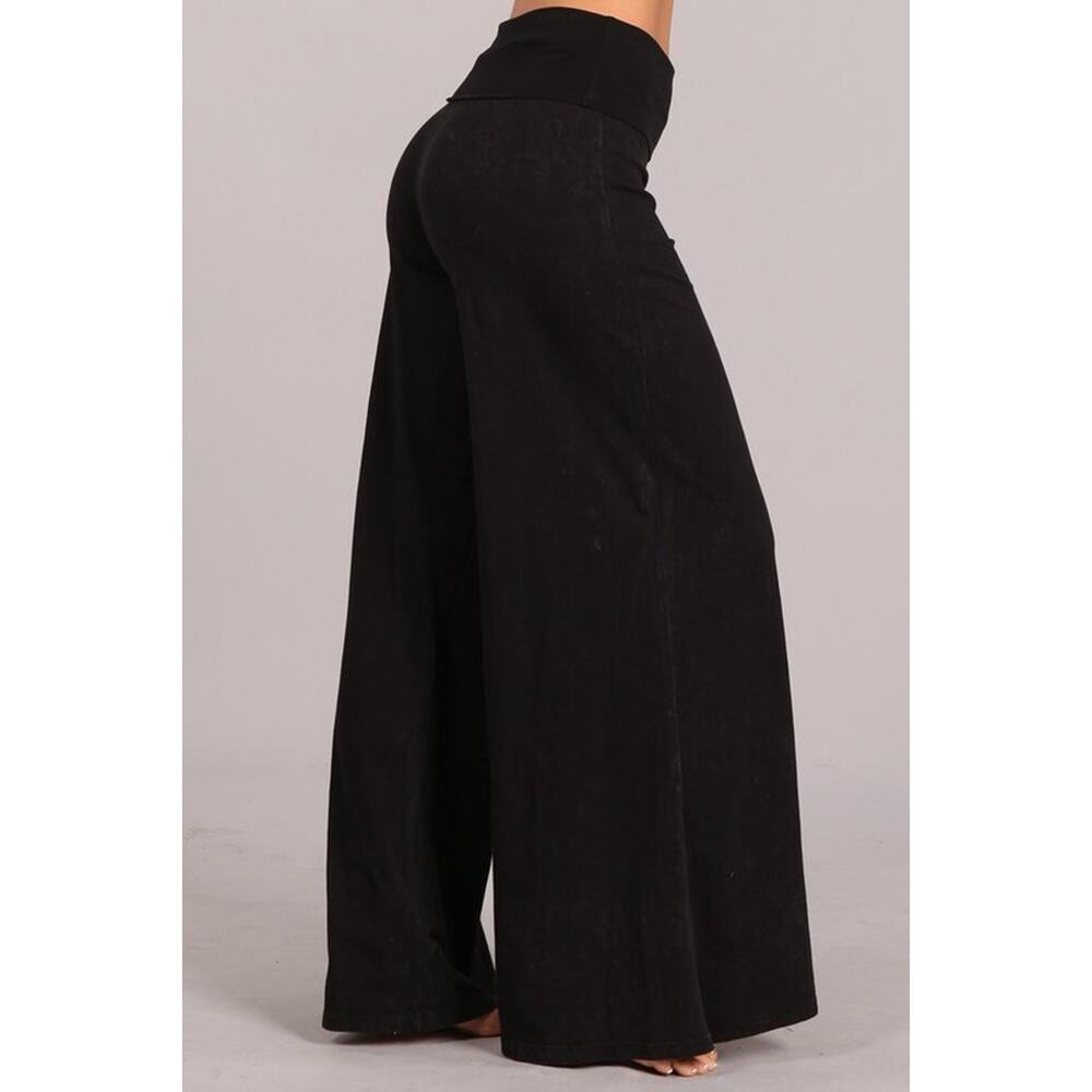 Chatoyant Mineral Wash Wide Leg Palazzo Pants Black Small